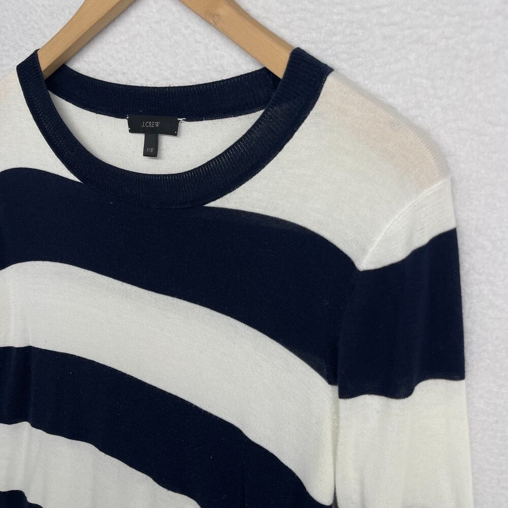 J.CREW Sweater Womens 2XS Summerweight Striped Jumper Pullover Blue Ivory - Picture 2 of 12